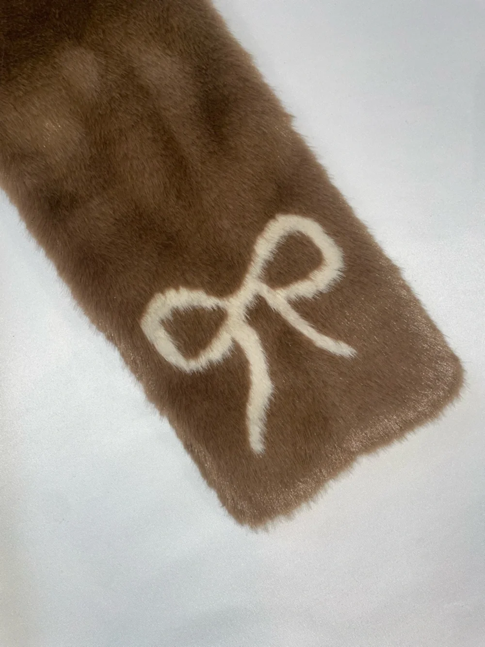 Brown Faux Fur Scarf with Bow Accent